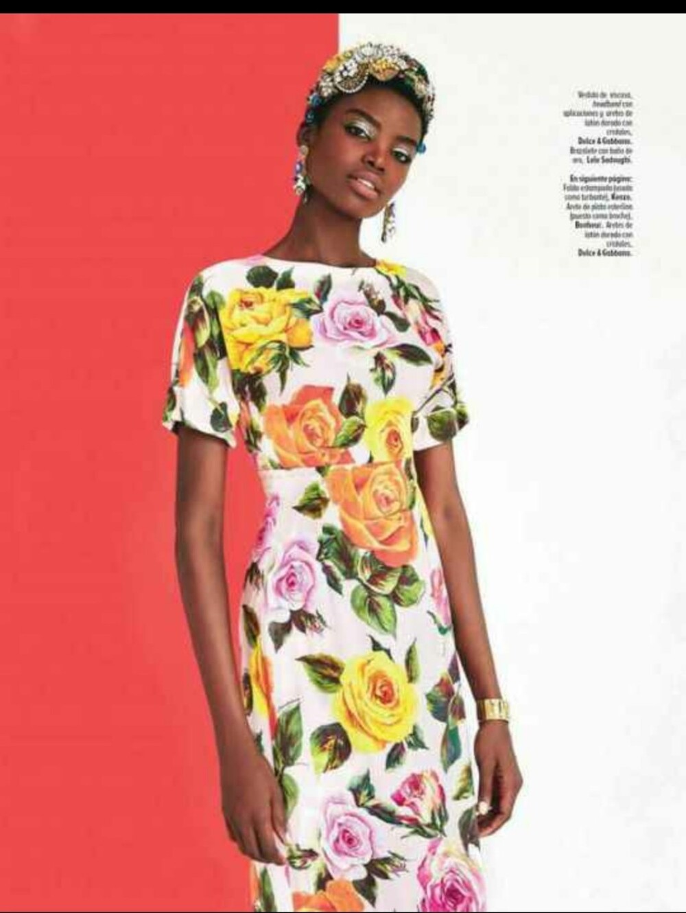 RED Valentino White Midi Dress with Yellow & Pink Rose Print